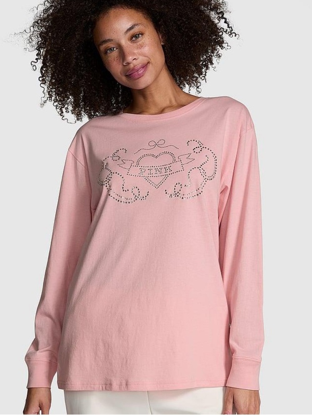 PINK Victoria's Secret Rhinestone Y2K Long Sleeve Tee Pink Small NWT